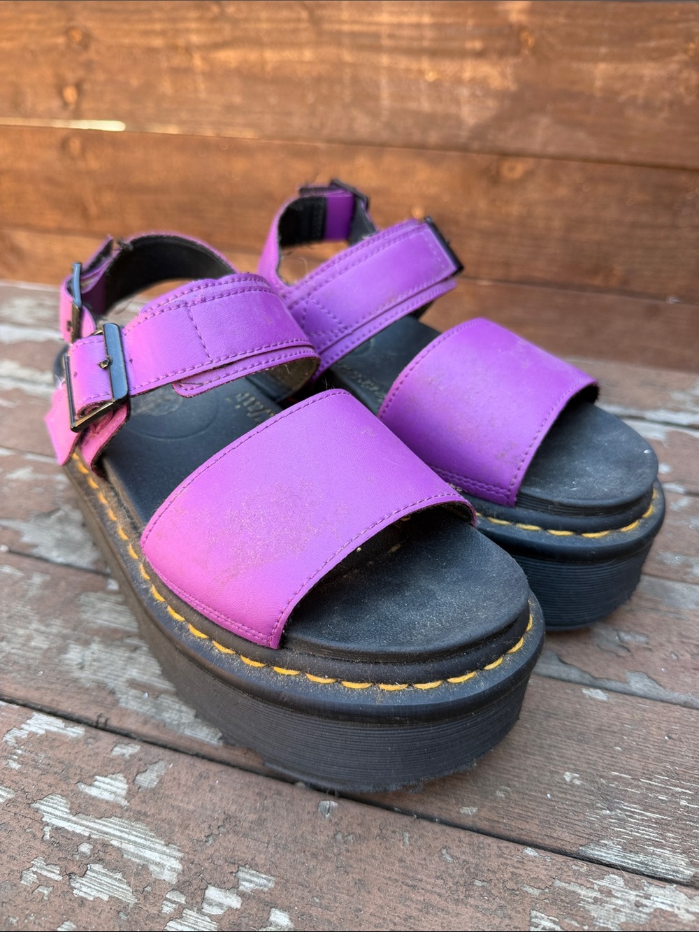 Dr. Martens Purple-Pink Platform Sandals with Buckle Straps